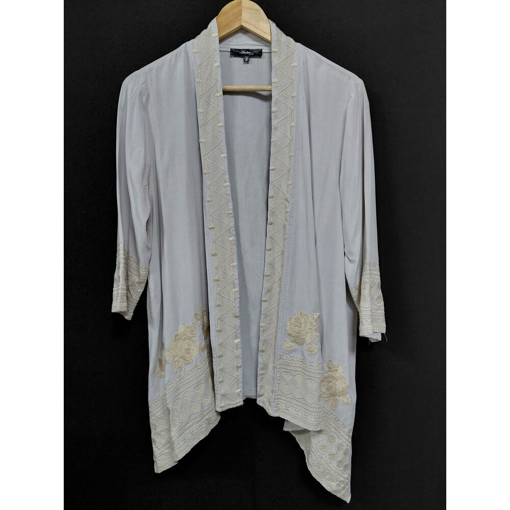Andree by Unit Embroidered Open Front Cardigan Solid Rayon Women Size L